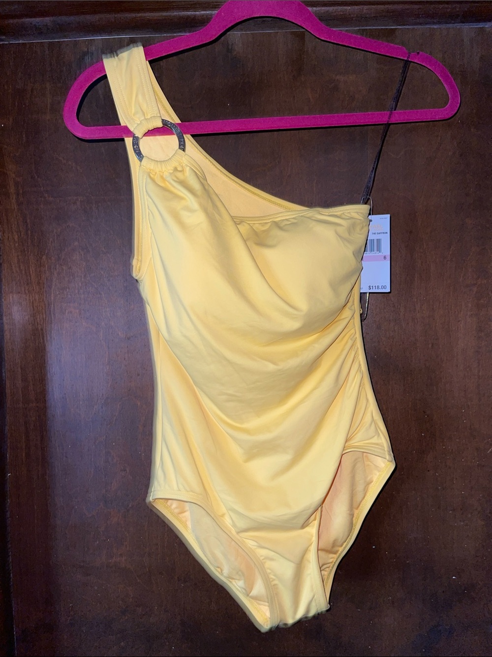 Michael Kors Yellow One-Shoulder Swimsuit with Ring Detail